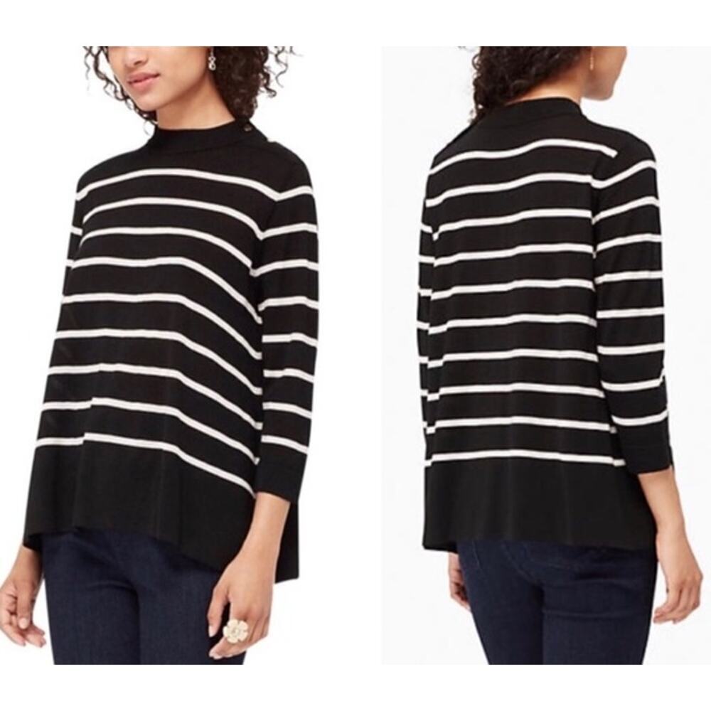 Kate Spade Broome Street Stripe Swing Sweater Wool Black White Size Small